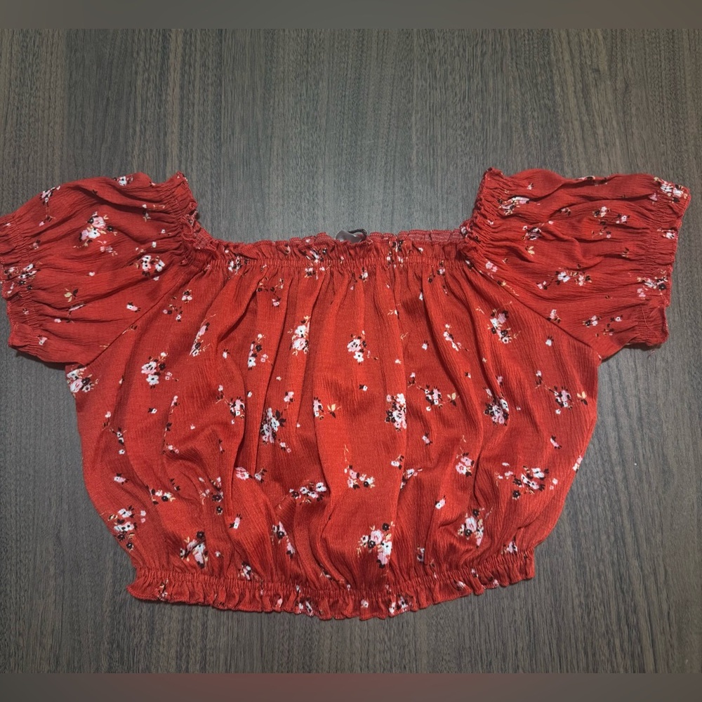 H&M Red Floral Off-Shoulder Blouse